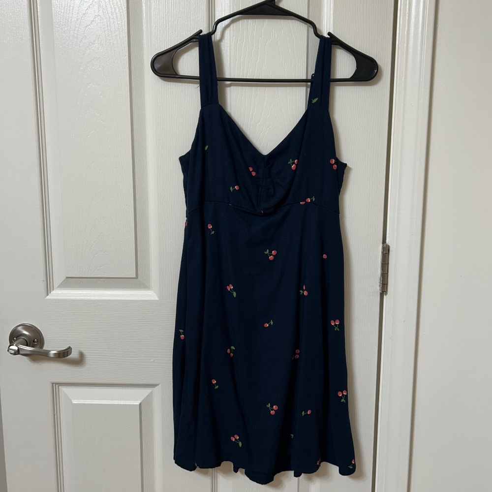 Old Navy Fit & Flare Crepe Mini Dress Navy Cherries